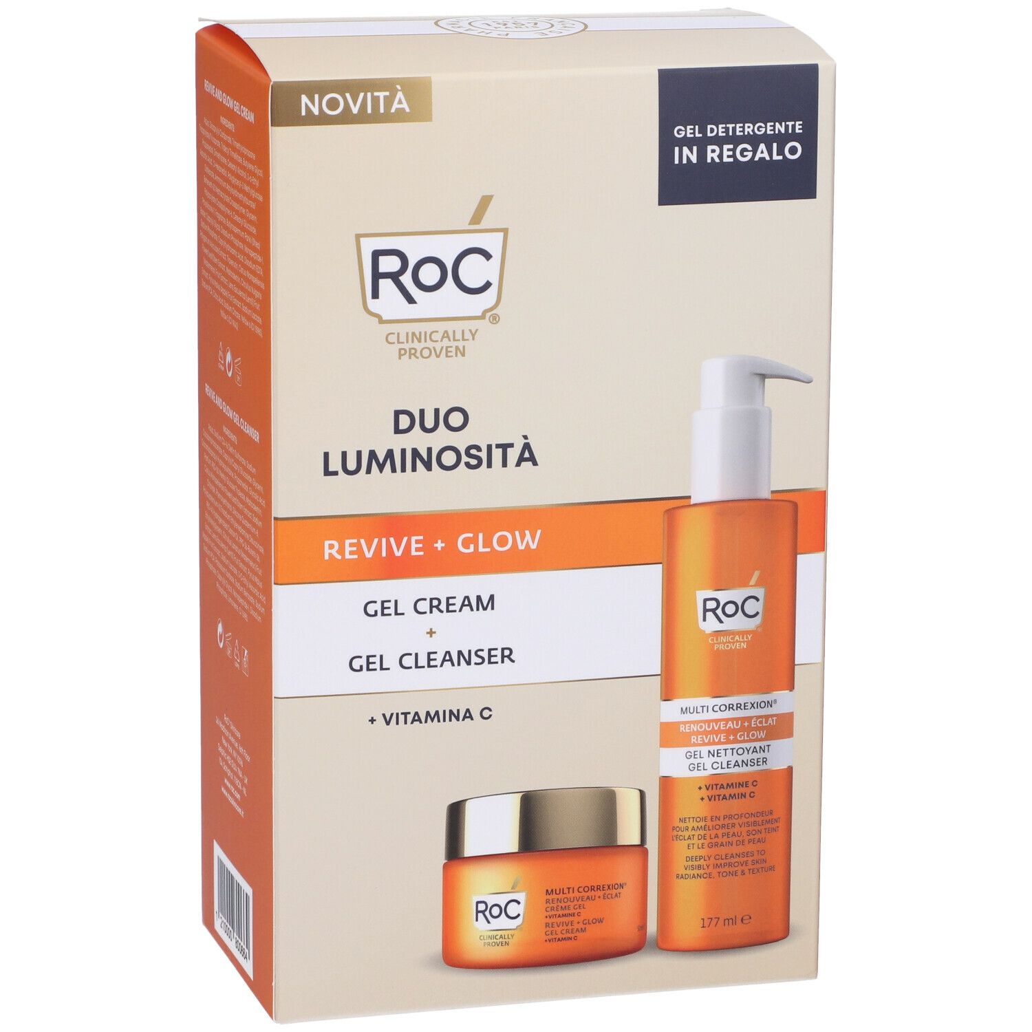RoC® Duo Luminosità Revive + Glow Gel Crema + Gel Cleaser