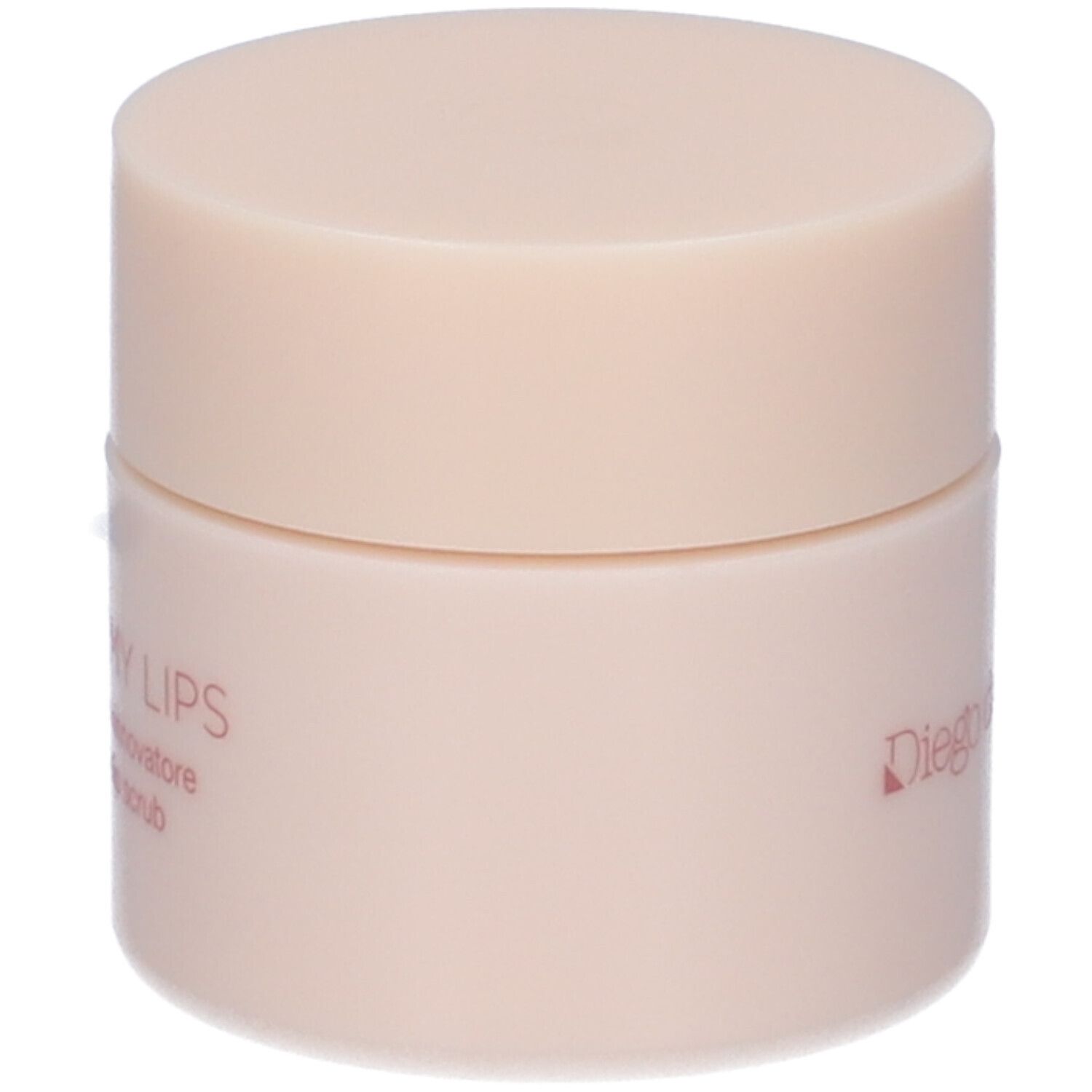 Vasetto beige con coperchio. Scritta: Renew My Lips, Scrub Labbra Rinnovatore.