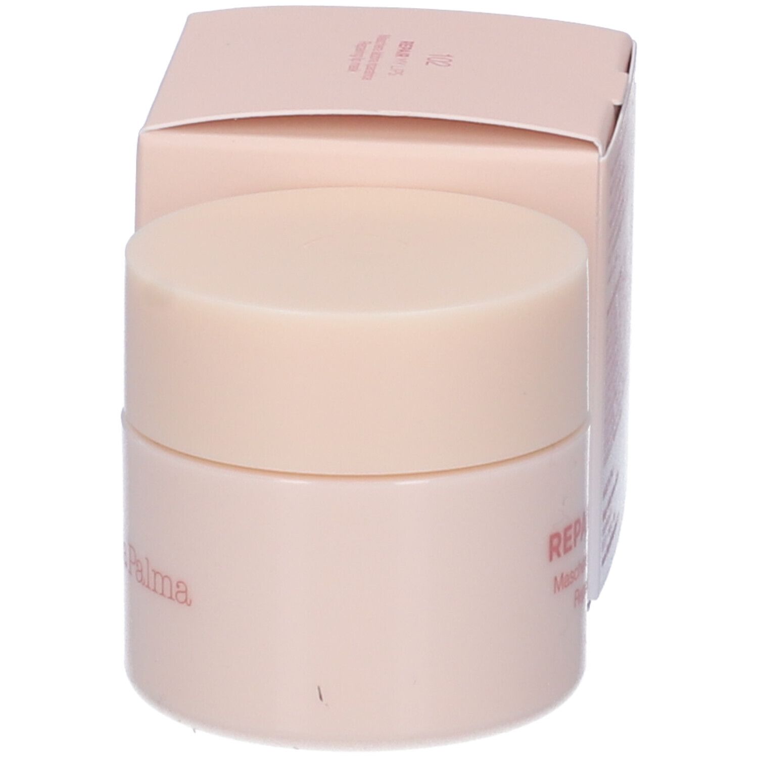 Vaso e scatola rosa. Scritto: Repair My Lips, Maschera labbra riparatrice, Diego Dalla Palma.