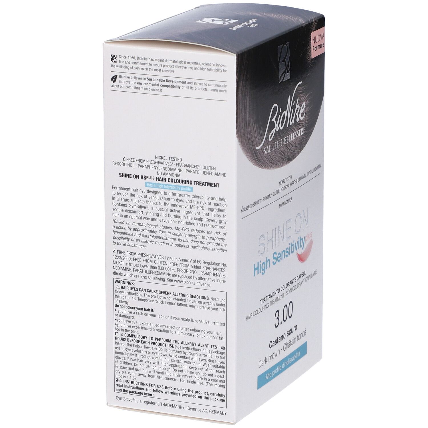Shine On High Sensitivity Plus Castano Scuro 3,00 Rivelatore In Crema 75 Ml + Crema Colorante 50 Ml