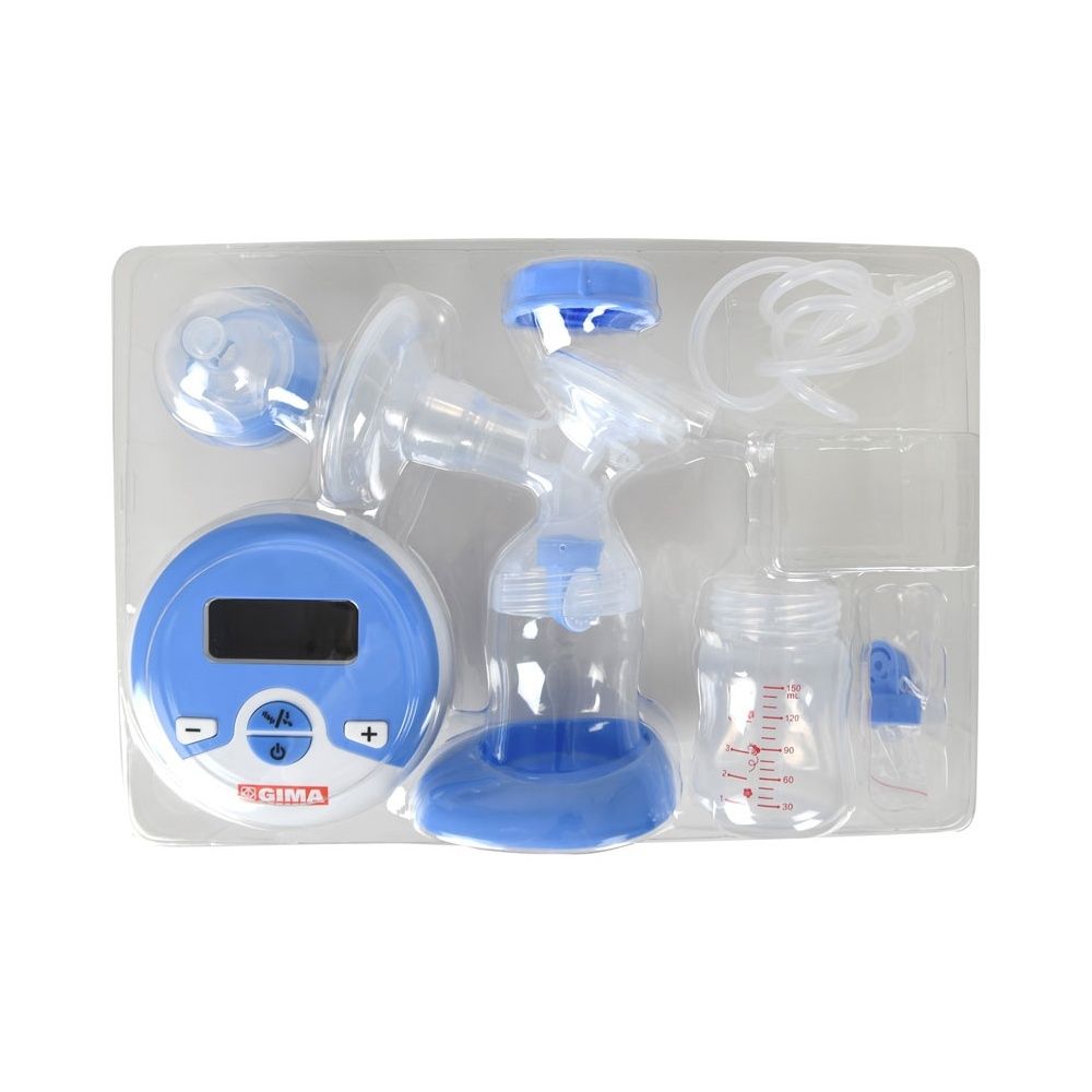 Confezione del set tiralatte elettrico. Immagine del prodotto e testo sulla confezione.