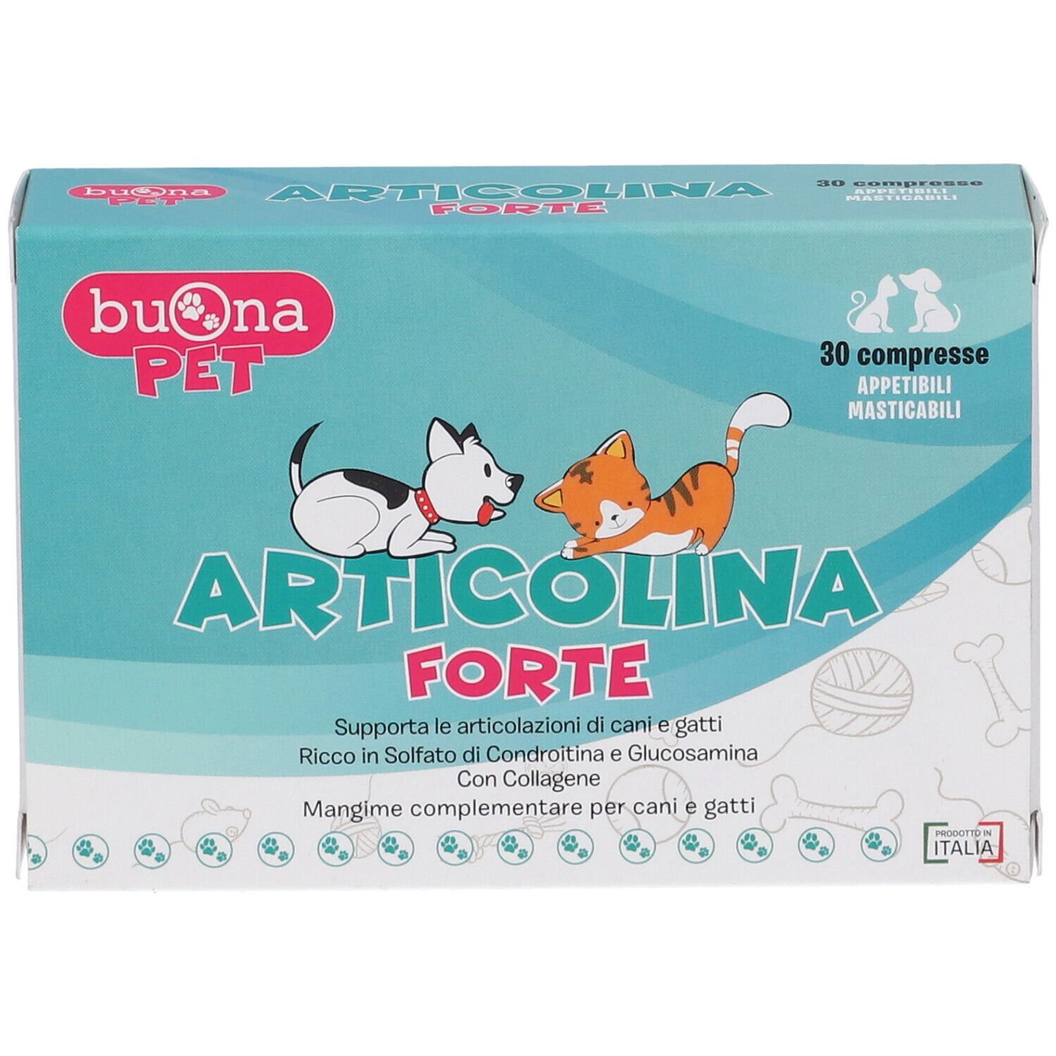 Scatola ARTICOLINA FORTE. 30 compresse, illustrazioni cane e gatto. Marchio: Buona PET.