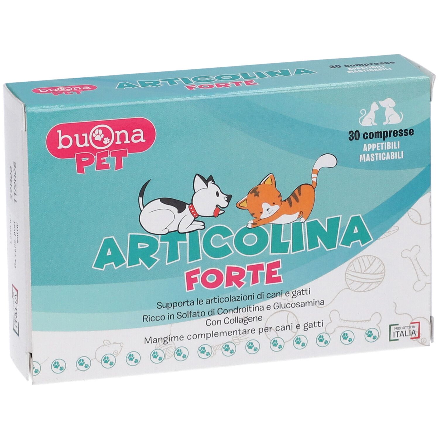 Scatola ARTICOLINA FORTE. 30 compresse, illustrazioni cane e gatto. Marchio: Buona PET.
