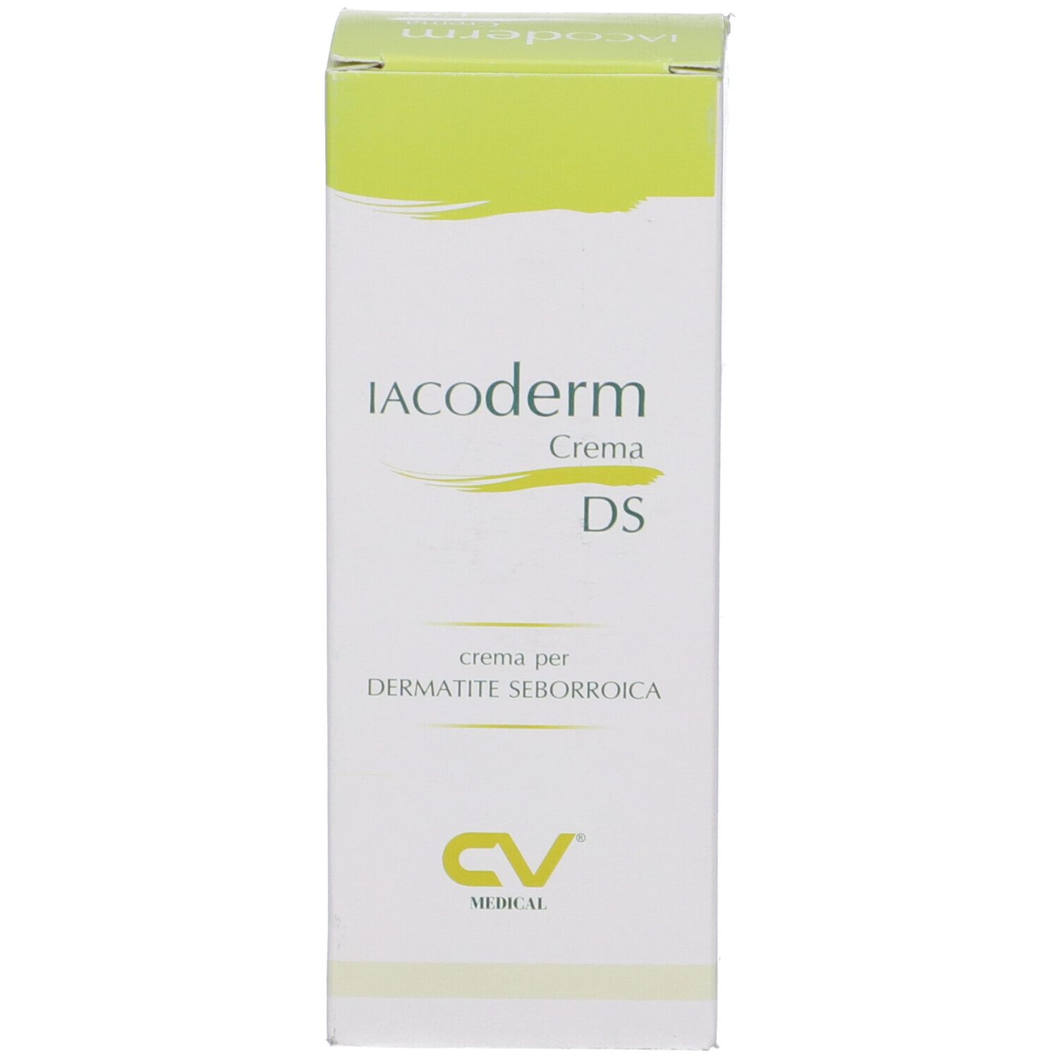 Scatola Iacoderm Crema DS. Scatola bianca con nome del prodotto, logo e testo.