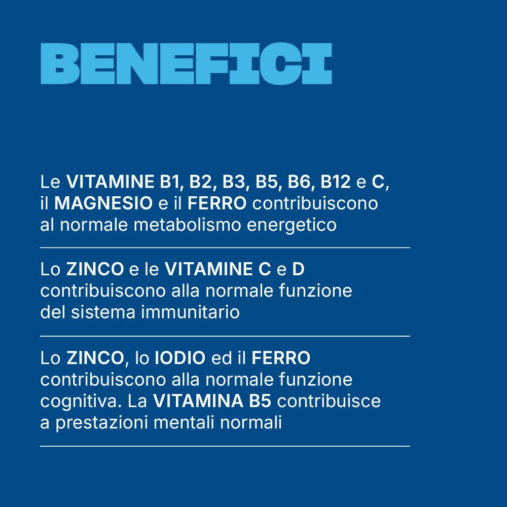 Informazioni sui benefici di vitamine e minerali per il metabolismo energetico e il sistema immunitario.