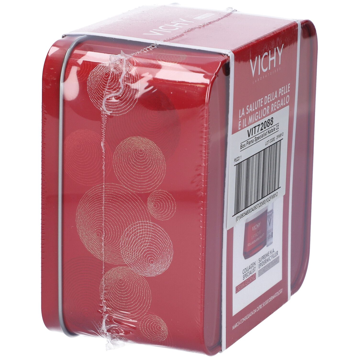 Scatola regalo Vichy rossa con motivo a cerchi, sigillata.