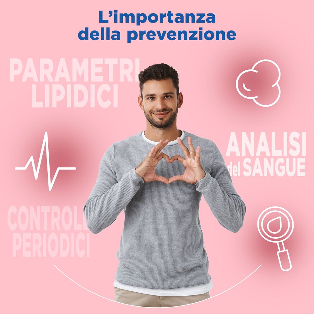 Uomo che forma un cuore con le mani. Testo: L'importanza della prevenzione (L'importanza della prevenzione).