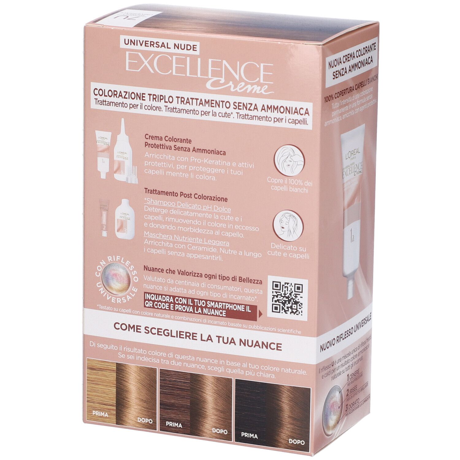 L’Oréal Paris Colorazione Permanente Excellence Universal Nude, Senza Ammoniaca, Con Riflesso Universale, Adatto a Tutti gli Incarnati, Colore Intenso a Lunga Tenuta, Biondo 7u