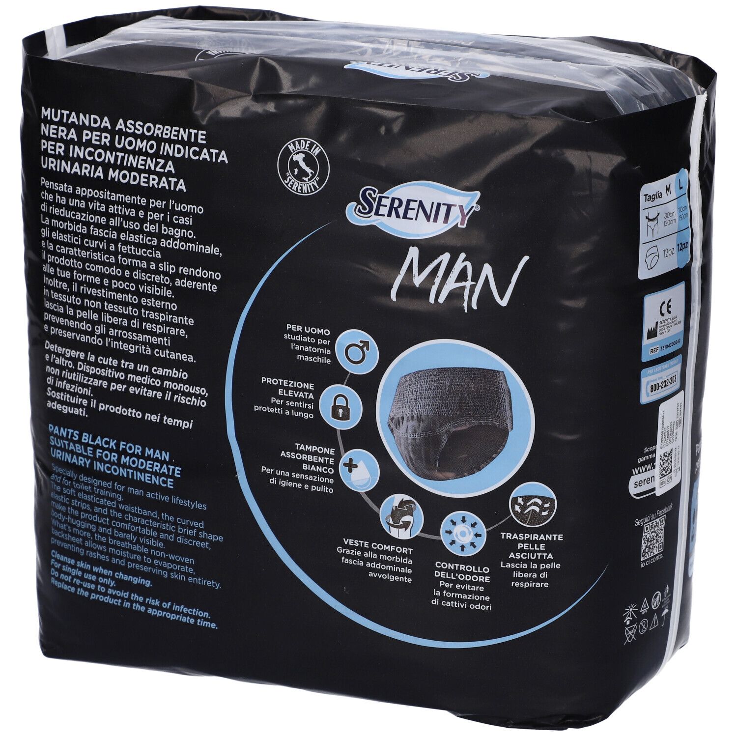 Pannolino Serenity Man Pants Black Taglia Large 12 Pezzi