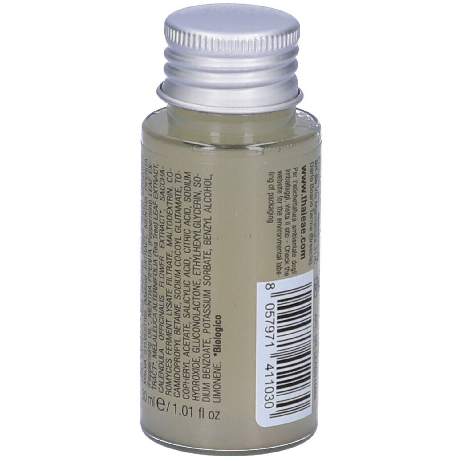 Flacone MetaBeauty thaleae Tonico 24H. Etichetta con ingredienti e sigillo 'Biologico'. Liquido verde.