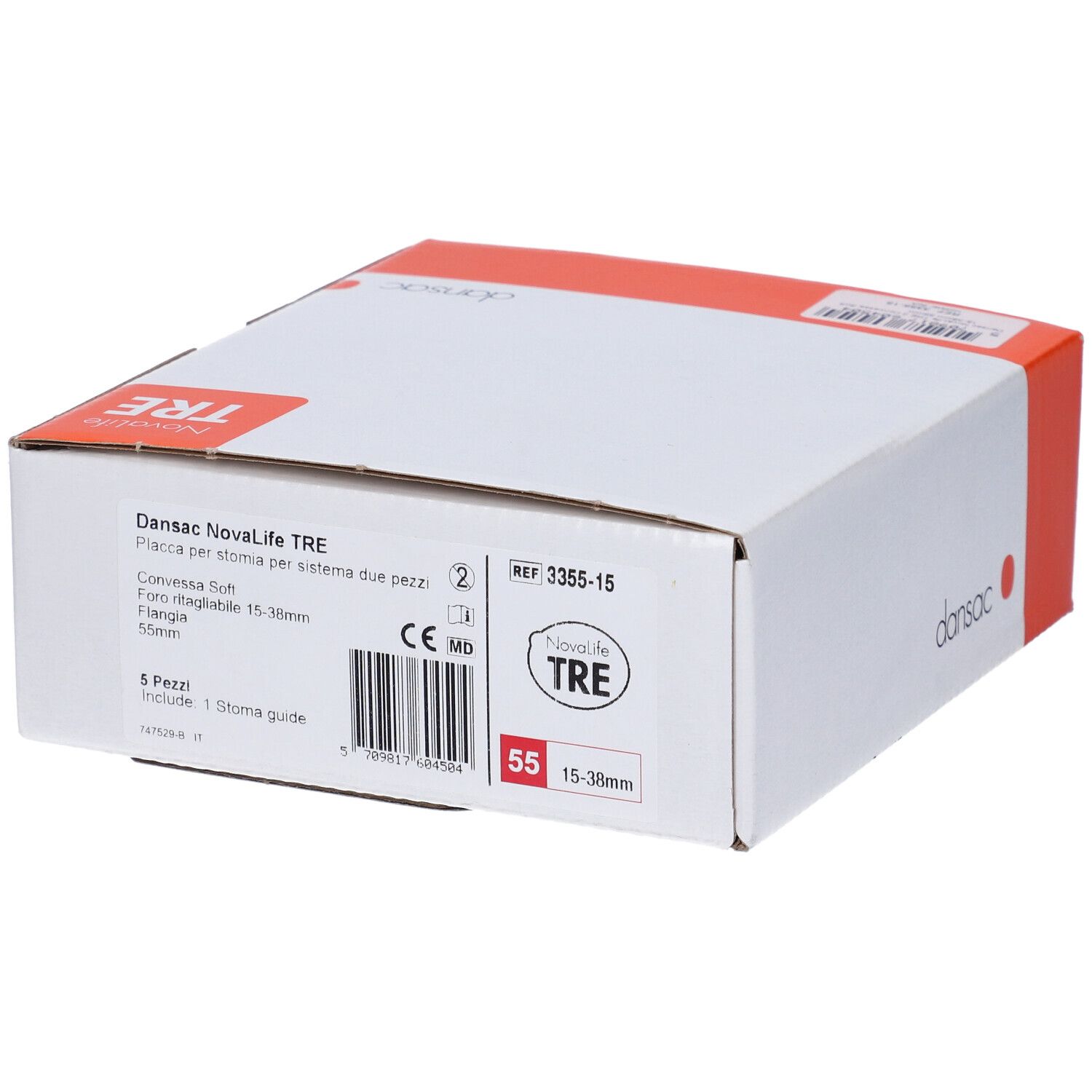 Placca Per Stomia Addominale Dansac Novalife Tre 2 Placca Convessa Soft 15-38 Mm Flangia 55 Mm Ritagliabile 5 Pezzi