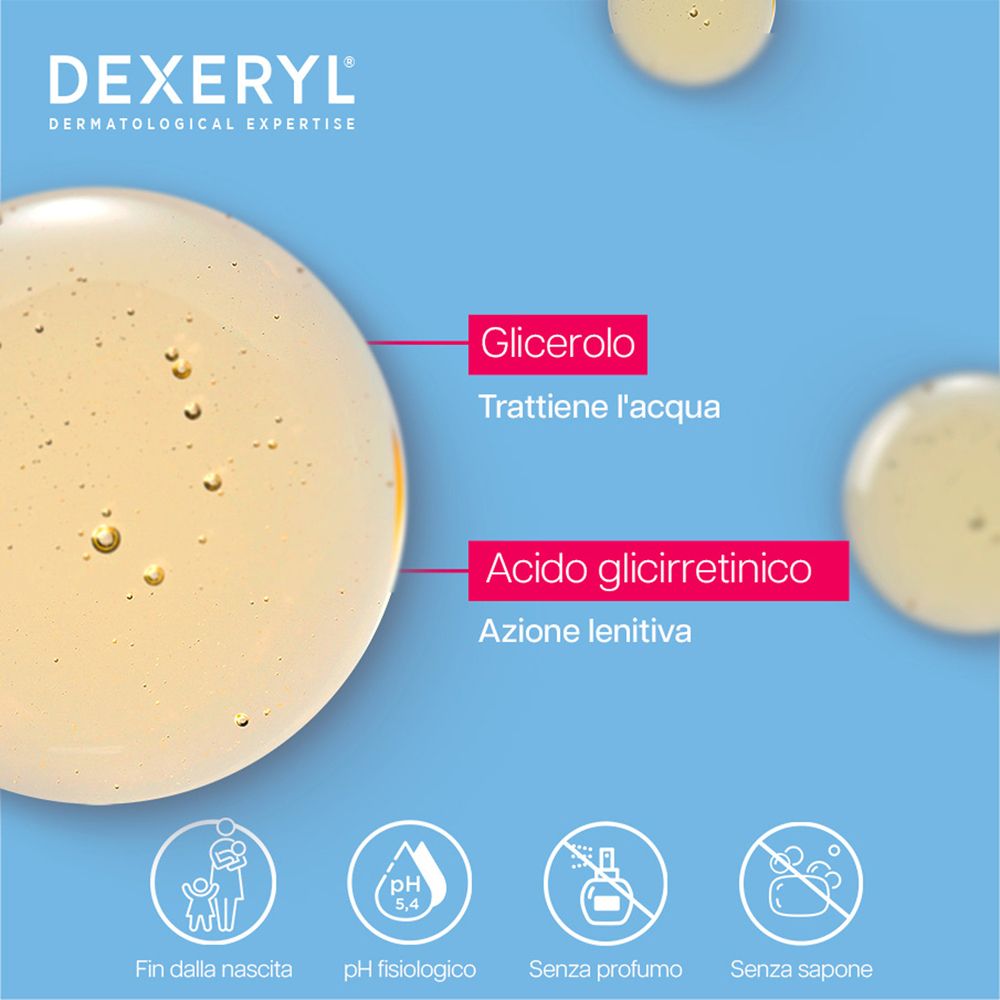 Dexeryl Olio: Primo piano del liquido con glicerolo e acido glicirretinico.