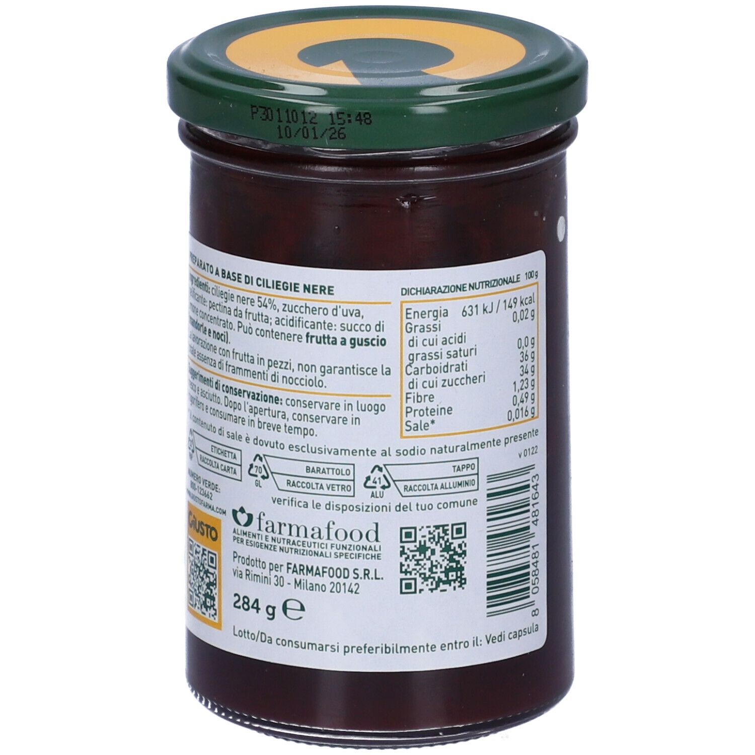 Giusto Solo Frutta Marmellata Ciliegie Nere 284 G