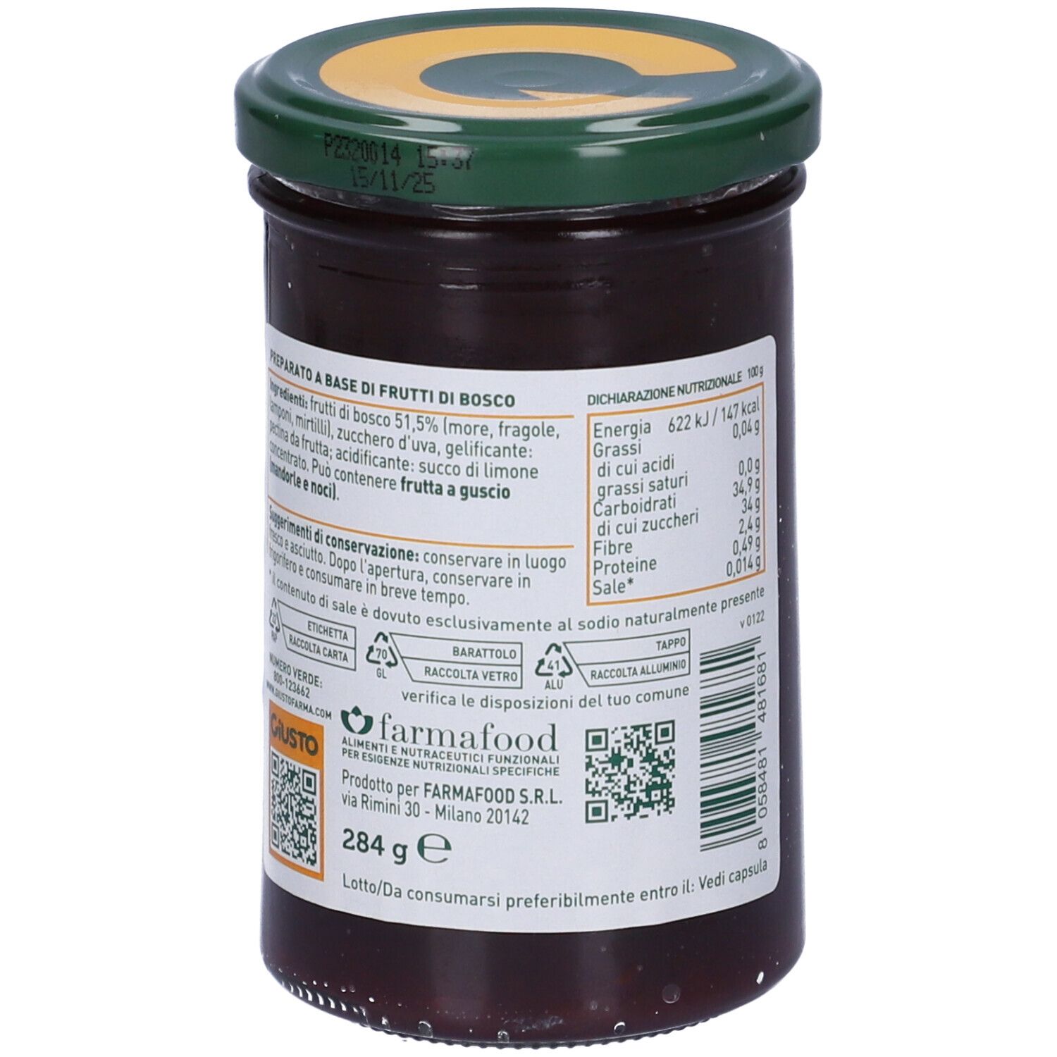 Giusto Solo Frutta Marmellata Frutti Rossi 284 G