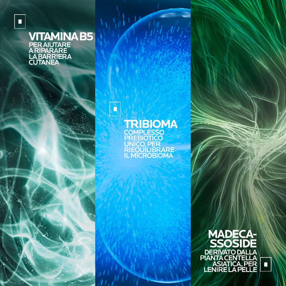 Rappresentazione grafica di Vitamina B5, Tribioma e Madecassoside per la pelle.
