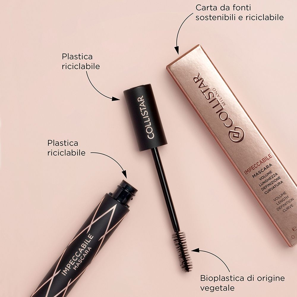 Confezione mascara con prodotto e componenti. Etichette in italiano.