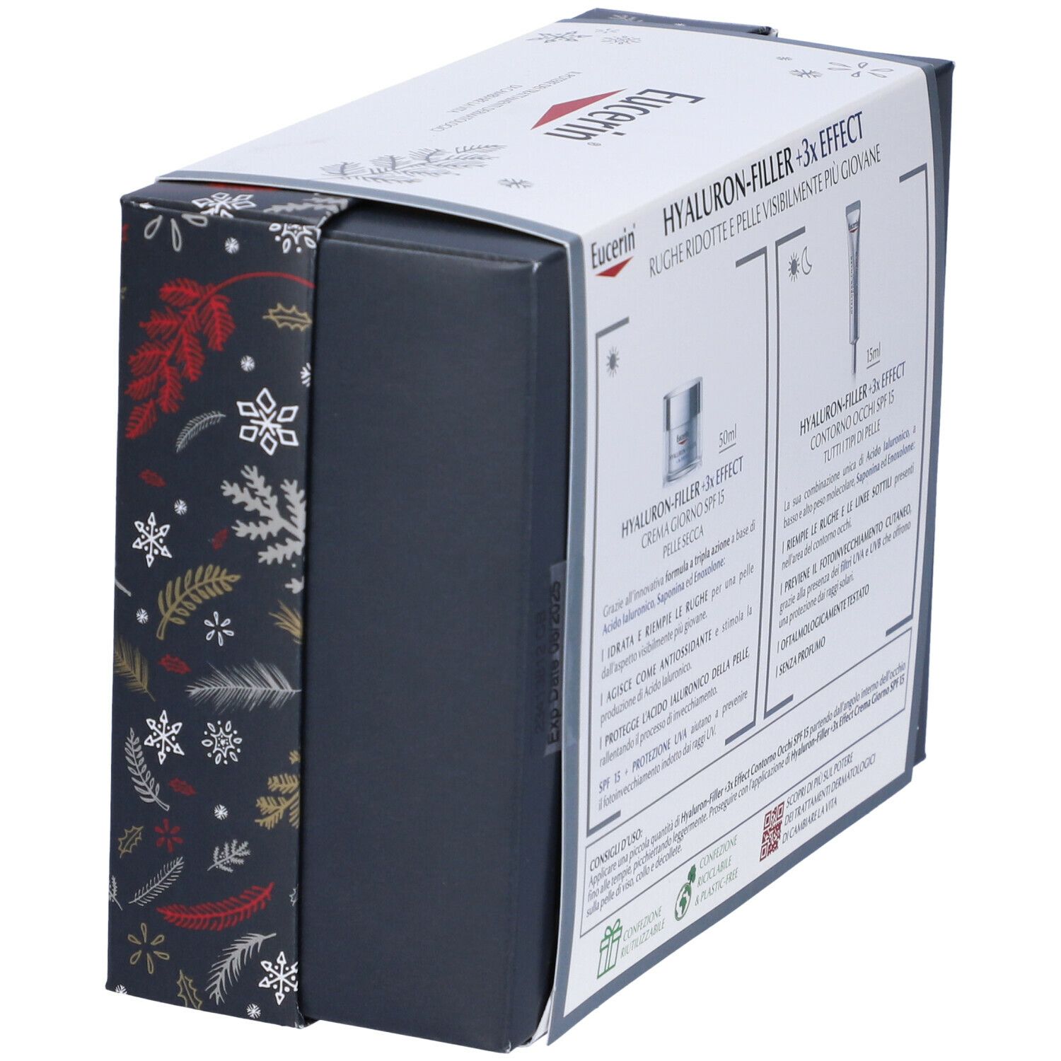 Confezione regalo Eucerin. Informazioni sul prodotto e marchio visibili.