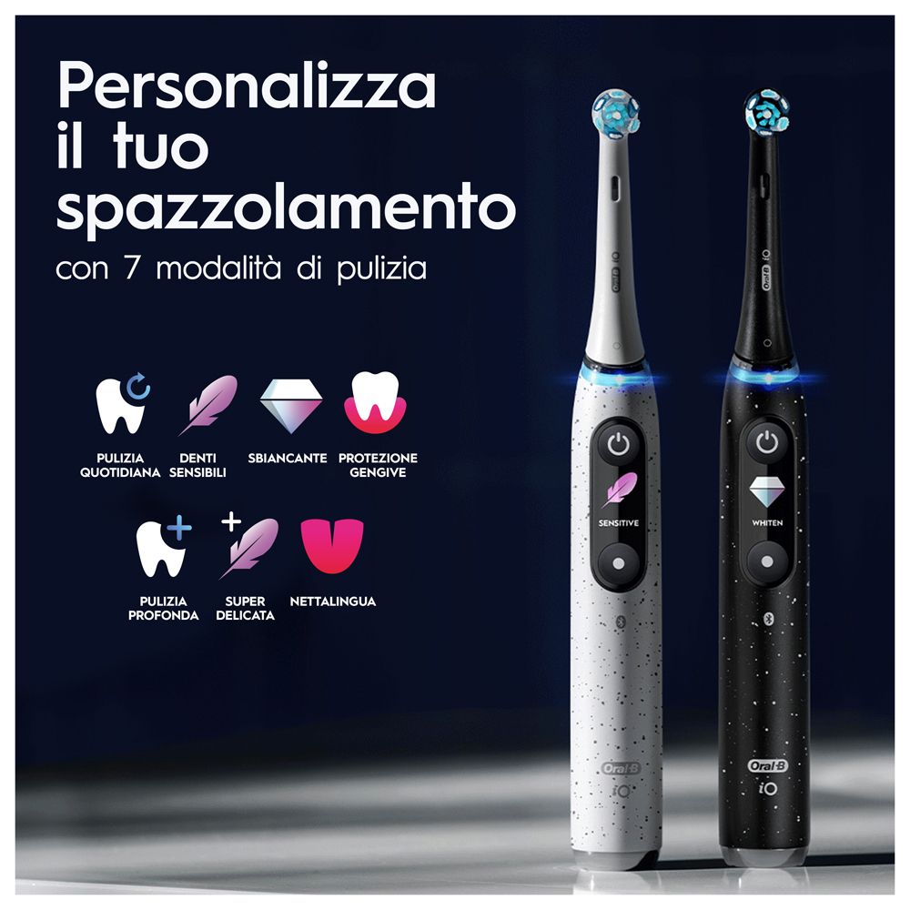 Confezione dello spazzolino elettrico nero. Oral-B iO Series 10, Cosmic Black. Con base di ricarica.
