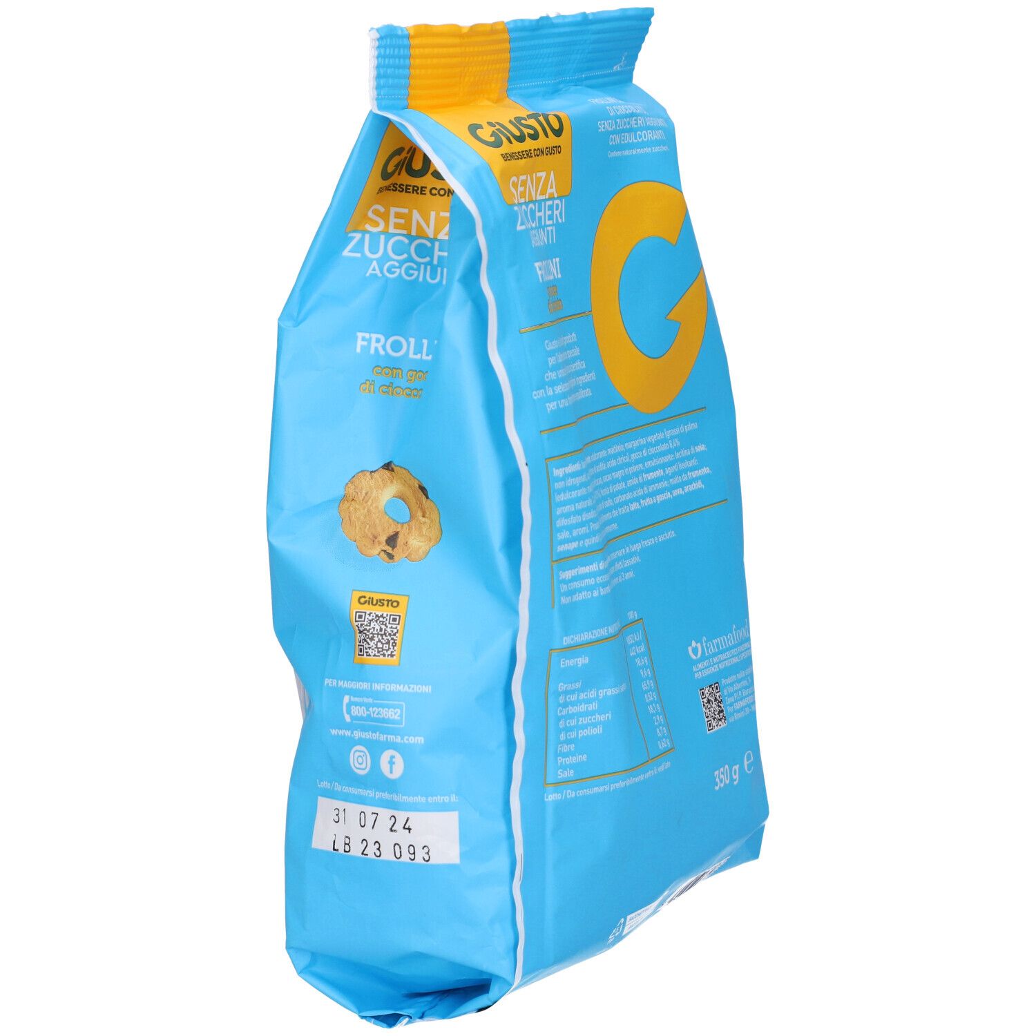Giusto Senza Zucchero Frollini Gocce Cioccolato Senza Zucchero 350 G