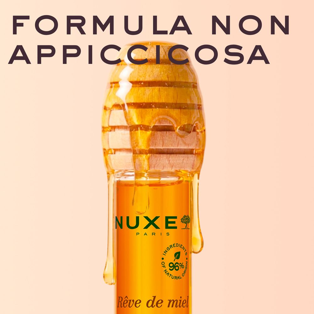 Formula non appiccicosa. Trattamento labbra Nuxe miele con applicatore, miele che cola.