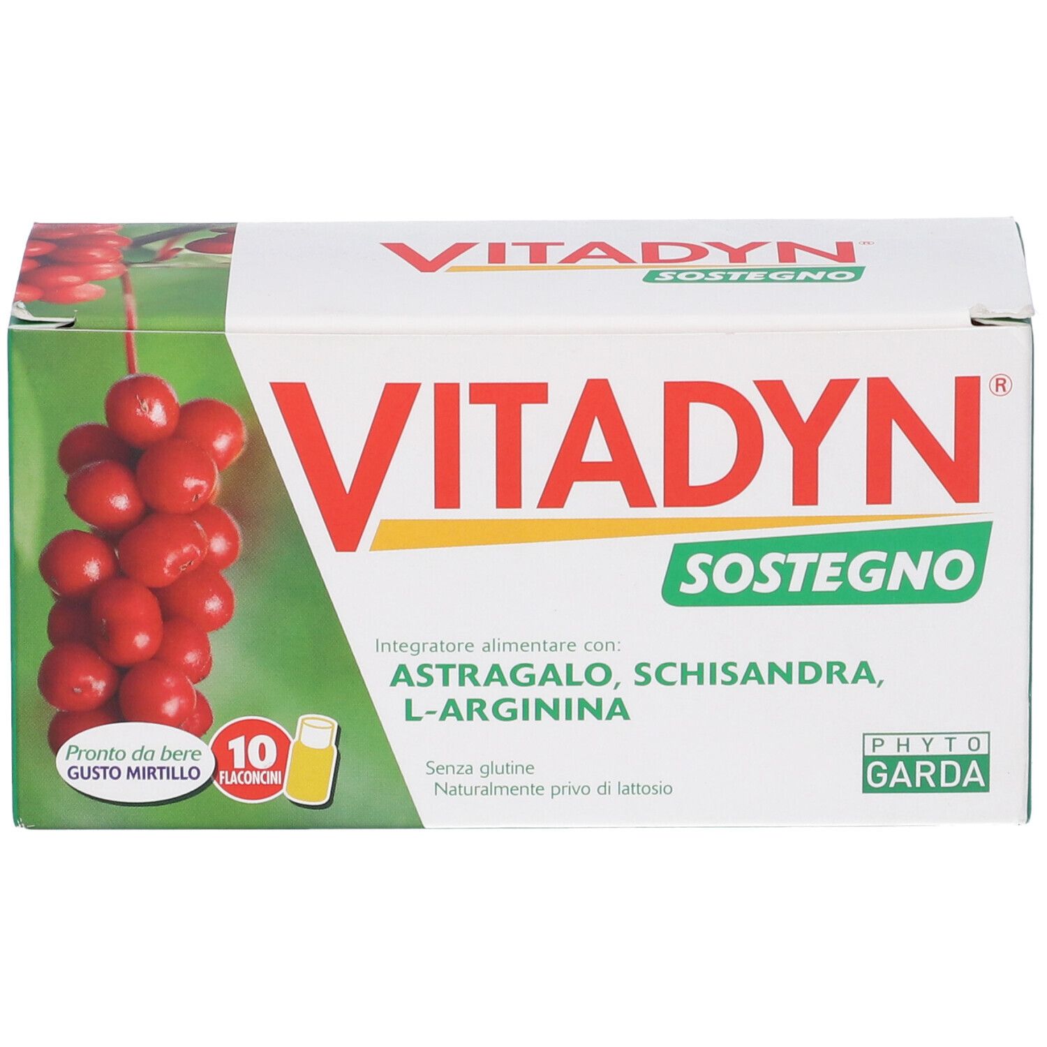 Vitadyn Sostegno scatola, fronte con nome prodotto e illustrazione bacche, 100ml.