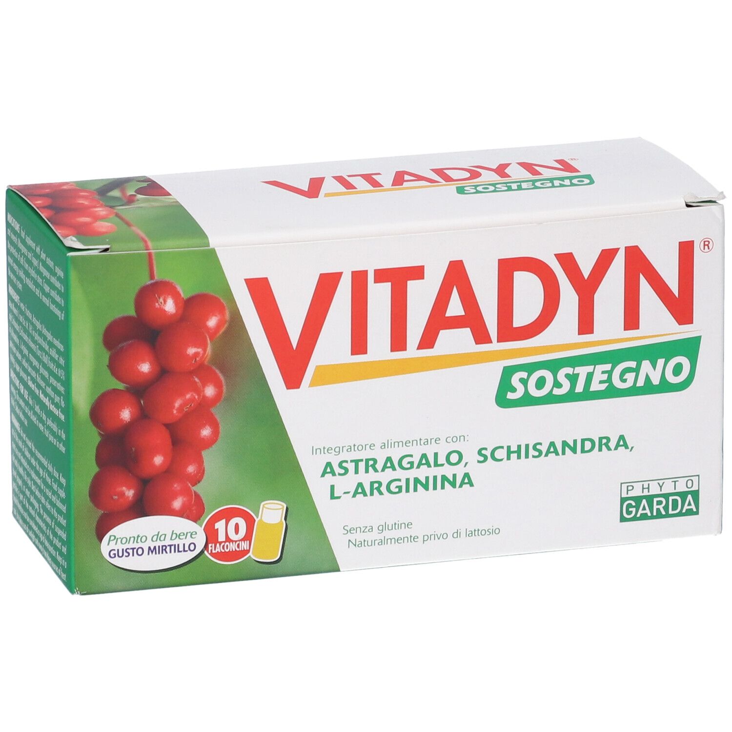 Vitadyn Sostegno scatola, fronte con nome prodotto e illustrazione bacche, 100ml.