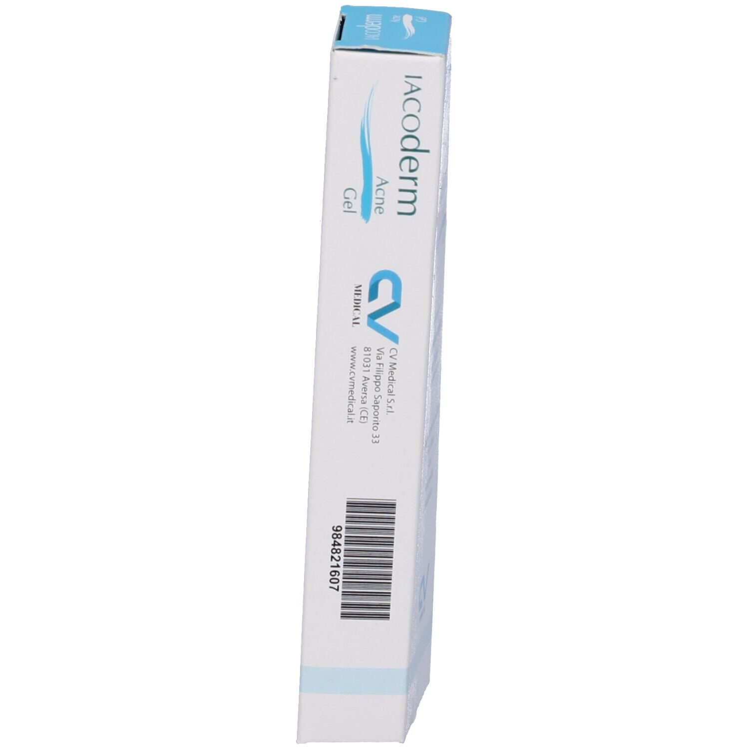 Confezione stretta di Iacoderm Acne Gel. Nome del prodotto e testo sulla confezione.