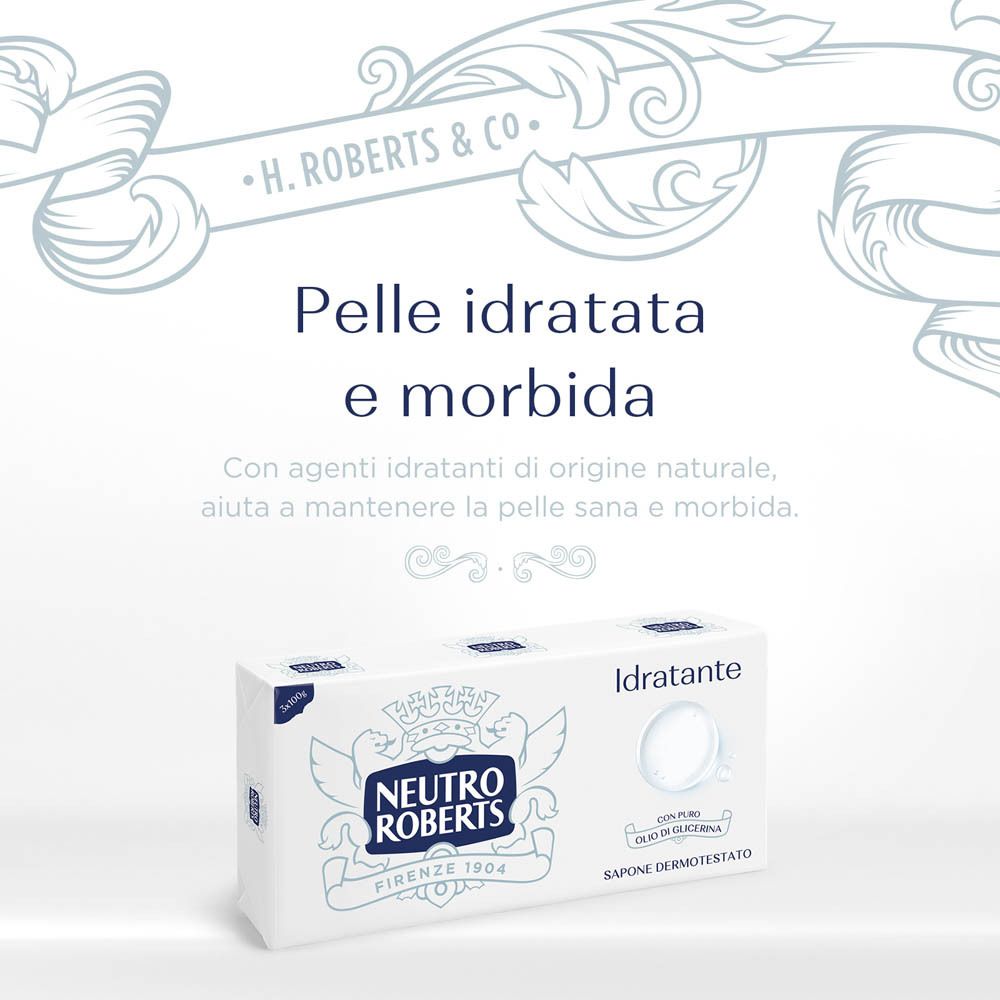 Sapone Neutro Roberts, scatola bianca, con logo e informazioni sul prodotto.