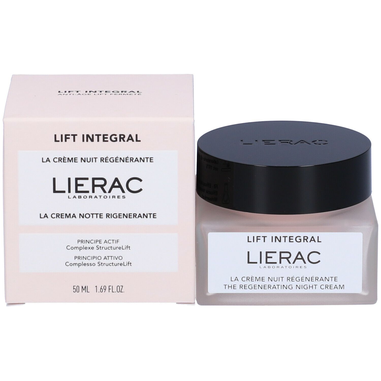 Vaso e scatola. Scritta: Lierac Lift Integral La Crème Nuit Régénérante. 50 ml.