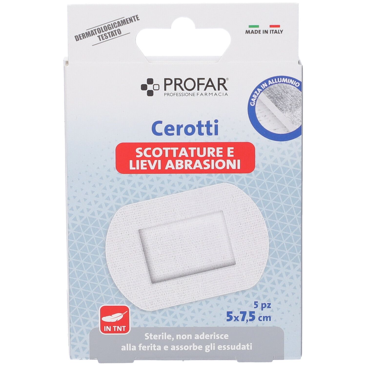Profarm Cerotti per scottature e lievi abrasioni, 5 pezzi, 5 x 7,5 cm.