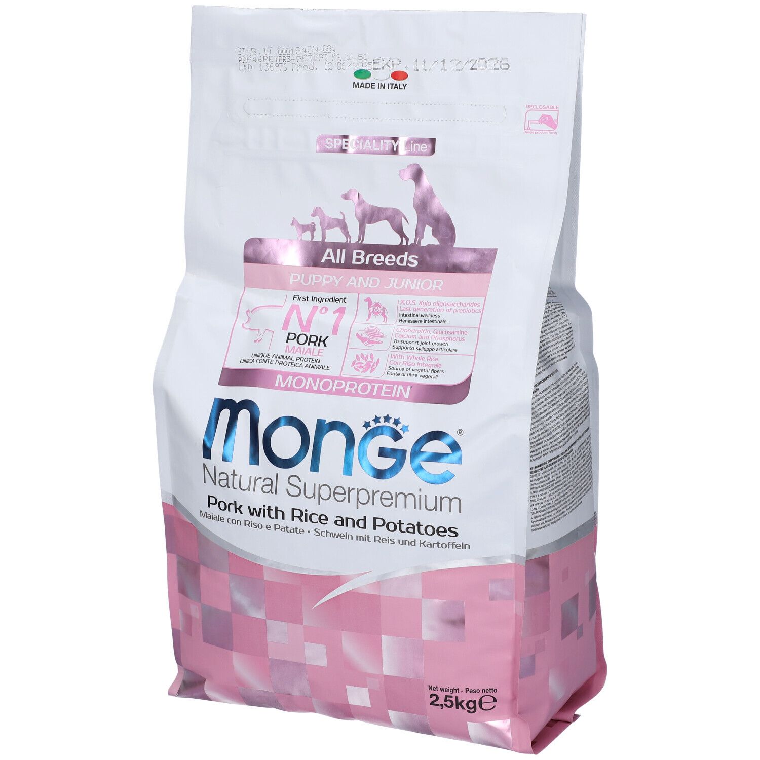 Monge All Breeds Puppy & Junior Maiale Con Riso E Patate 2,5 Kg