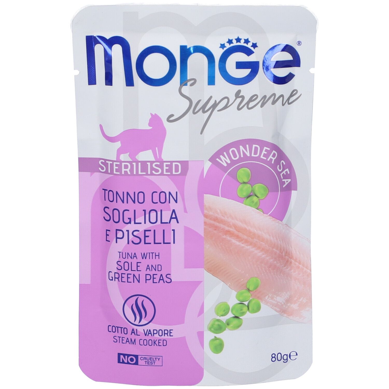 Monge Supreme Sterilised Pezzetti di Tonno con Sogliola e Piselli - Risparmia il 10% con il codice: monge0726