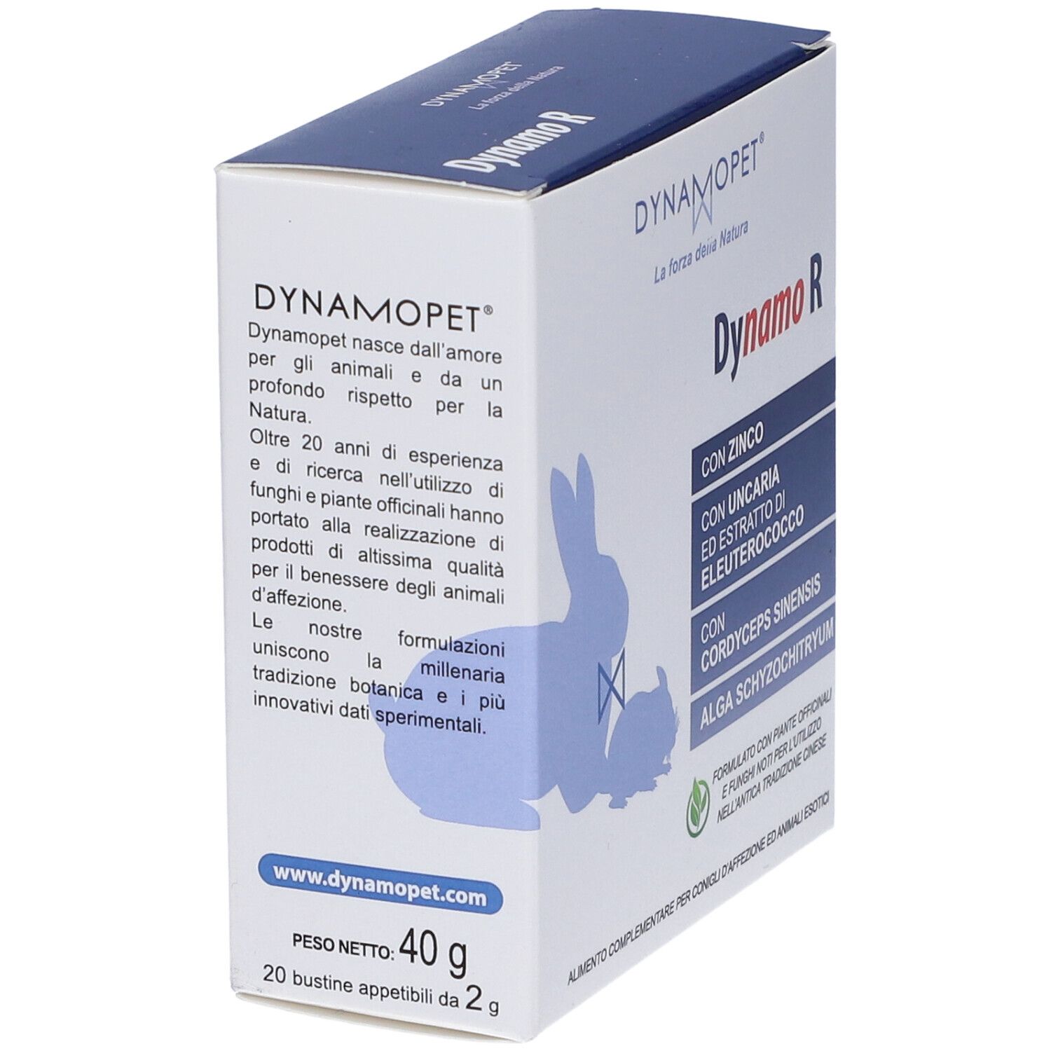 Confezione Dynamo R. Contiene zinco, estratto di Uncaria, Eleuterococco, Cordyceps Sinensis e Alga Schyzochytrium. 40g.