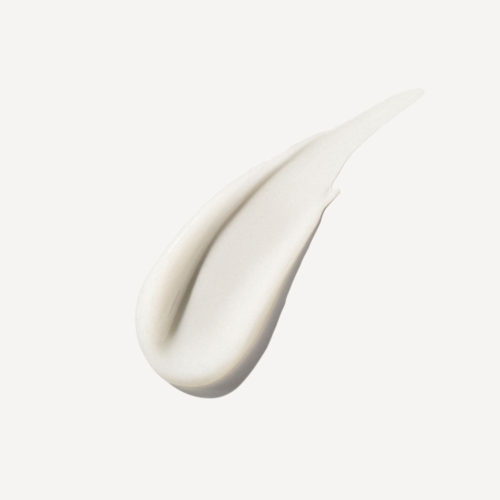 Erogazione di prodotto per capelli. Texture cremosa bianca. Forma liscia e curva. Su sfondo chiaro.