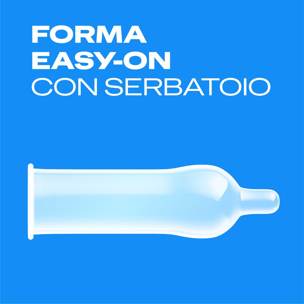 Un preservativo in lattice trasparente con serbatoio, facile da indossare.