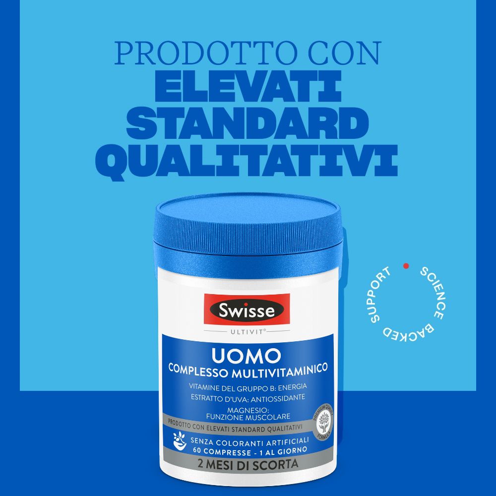 Barattolo Swisse Uomo Complesso Multivitaminico, prodotto secondo elevati standard qualitativi.