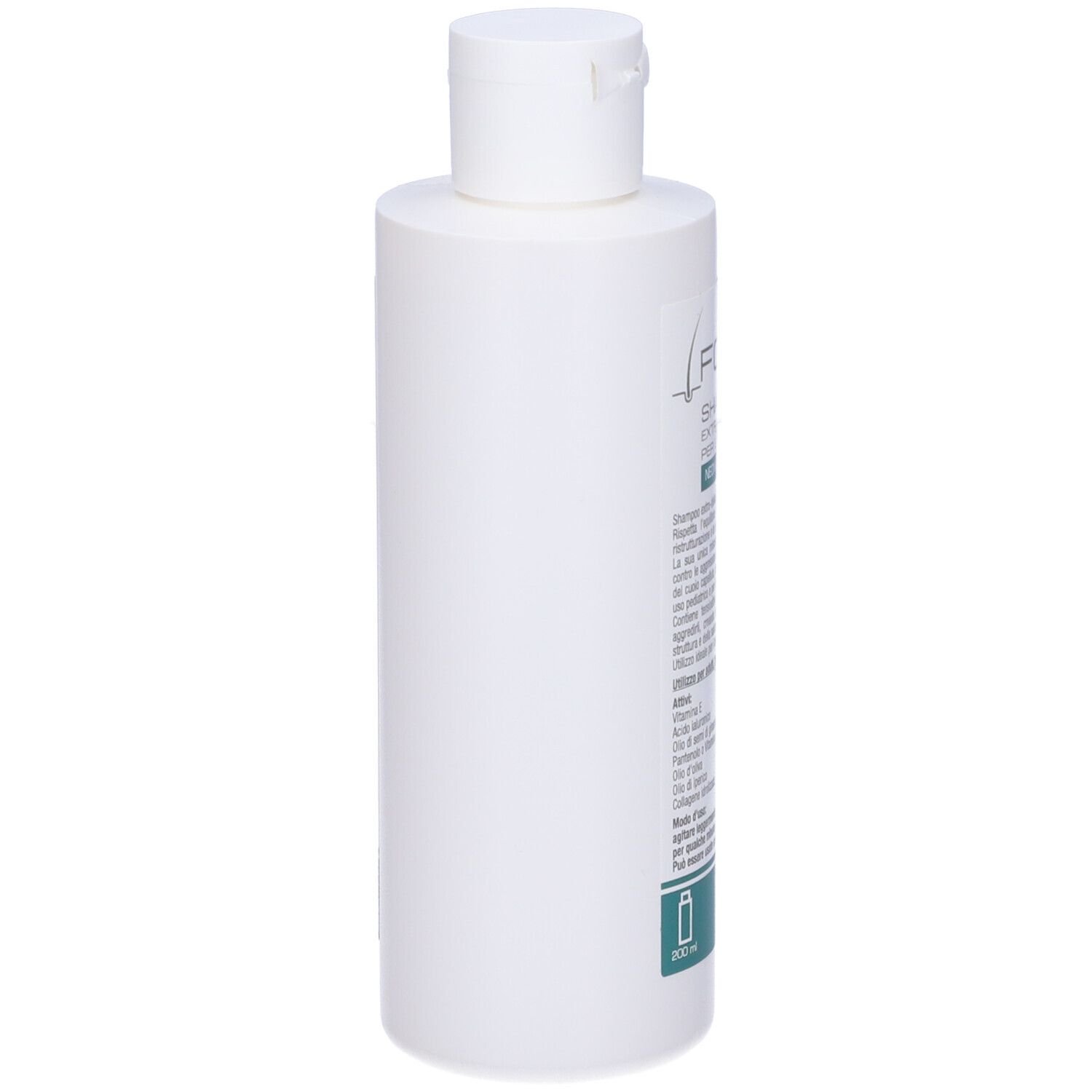 Flacone bianco con etichetta Folis Shampoo. Testo: EXTRA-DELICATO PER USO FREQUENTE. Per neonati, bambini e adulti. 200 ml.