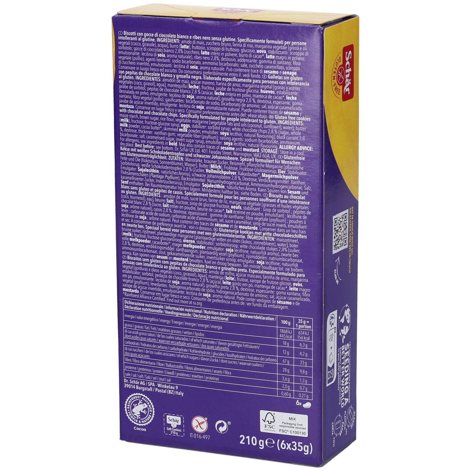 Schar Soft Cookie White Chocolate 210 G