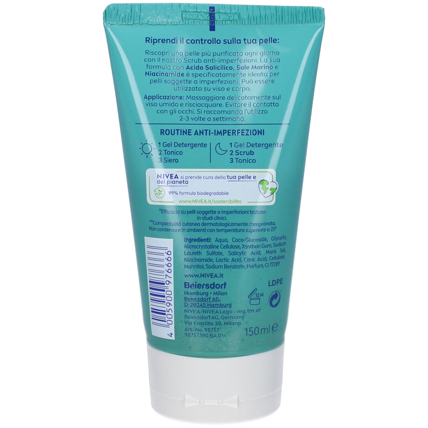 Nivea Derma Skin Clear Scrub Viso Anti-Imperfezioni 150 ml, Scrub per la cura della pelle grassa