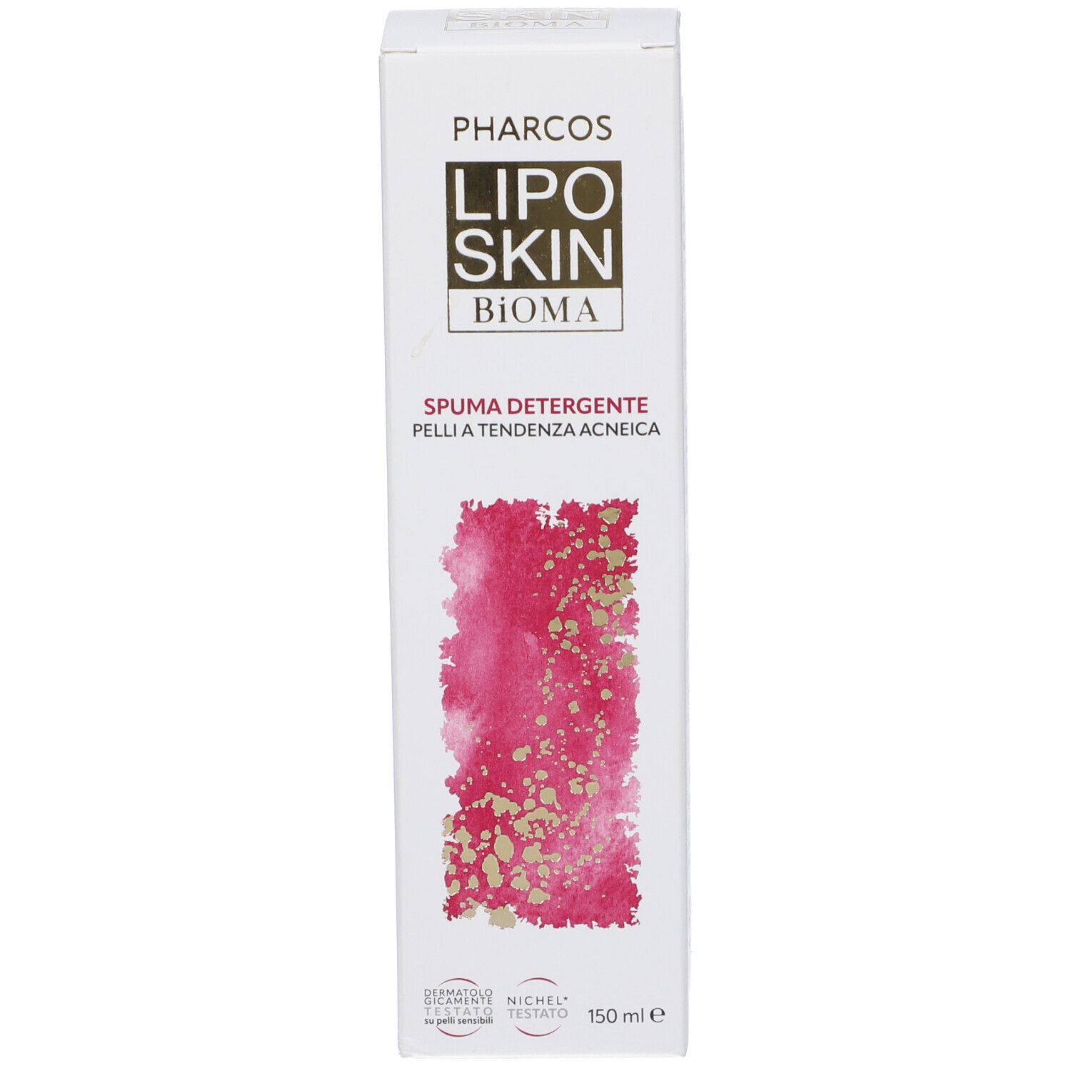 Scatola per Pharcos Liposkin Bioma Spuma detergente, con descrizione del prodotto.