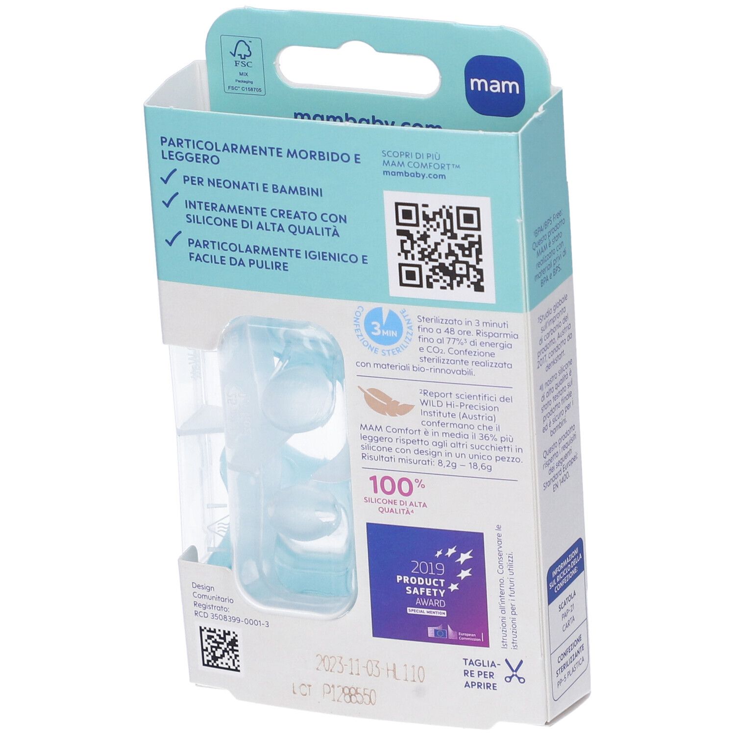 MAM Comfort 0-3 mesi Succhietto in Silicone Maschio
