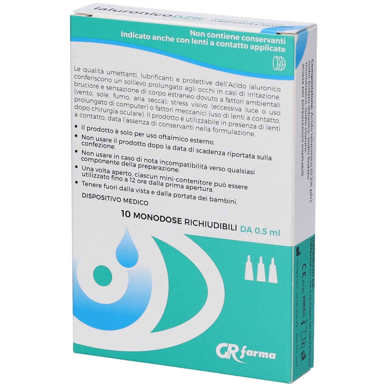Soluzione Oftalmica Lubrificante E Idratante Acido Ialuronico 0,2% 10 Monodose Richiudibili Da 0,5 Ml