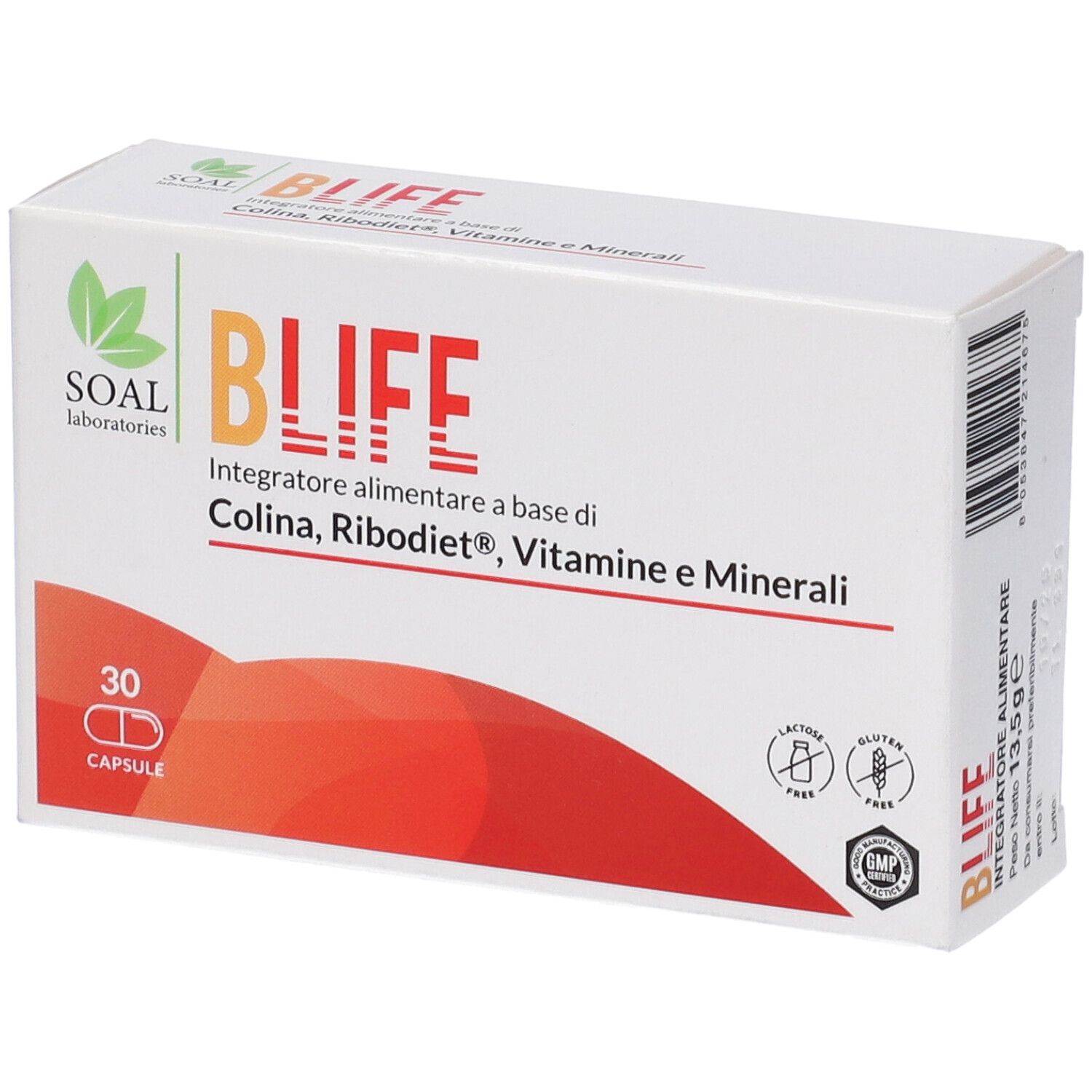 Confezione Blife da 30 capsule. Contiene Colina, Ribodiet, Vitamine e Minerali. Senza glutine e lattosio.