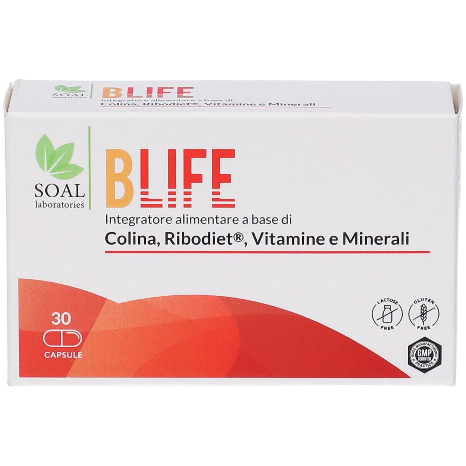 Confezione Blife da 30 capsule. Contiene Colina, Ribodiet, Vitamine e Minerali. Senza glutine e lattosio.