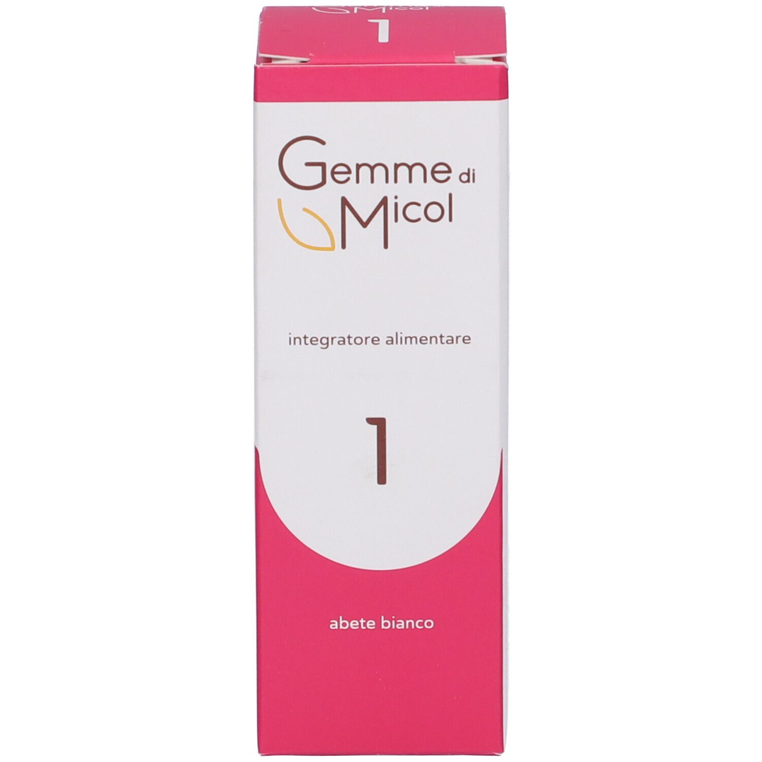 Confezione rosa con scritta: Gemme di Micol 1, abete bianco.