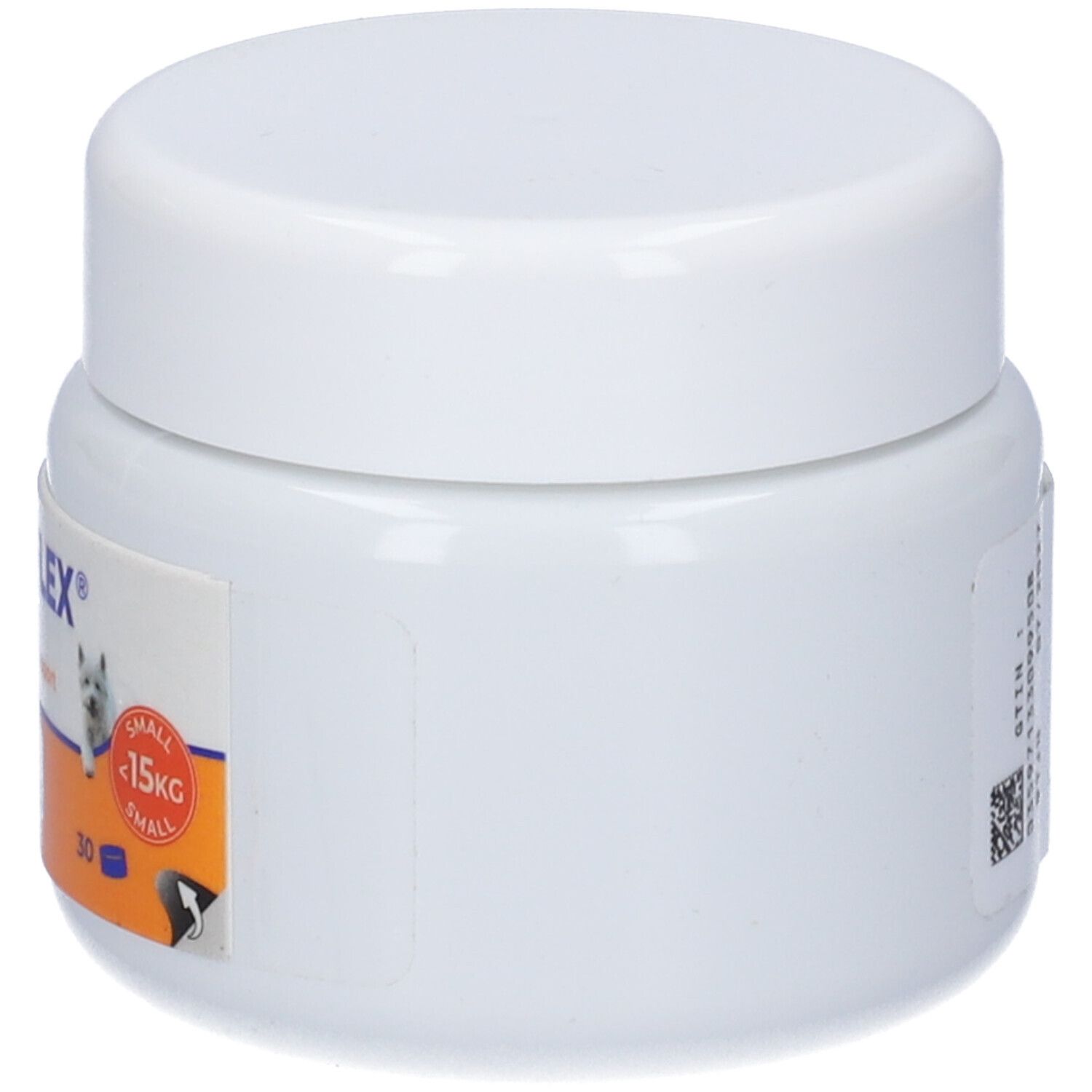 Contenitore bianco con coperchio. Etichetta con nome del prodotto, logo e informazioni per il supporto articolare e la mobilità. Contiene 30 compresse.