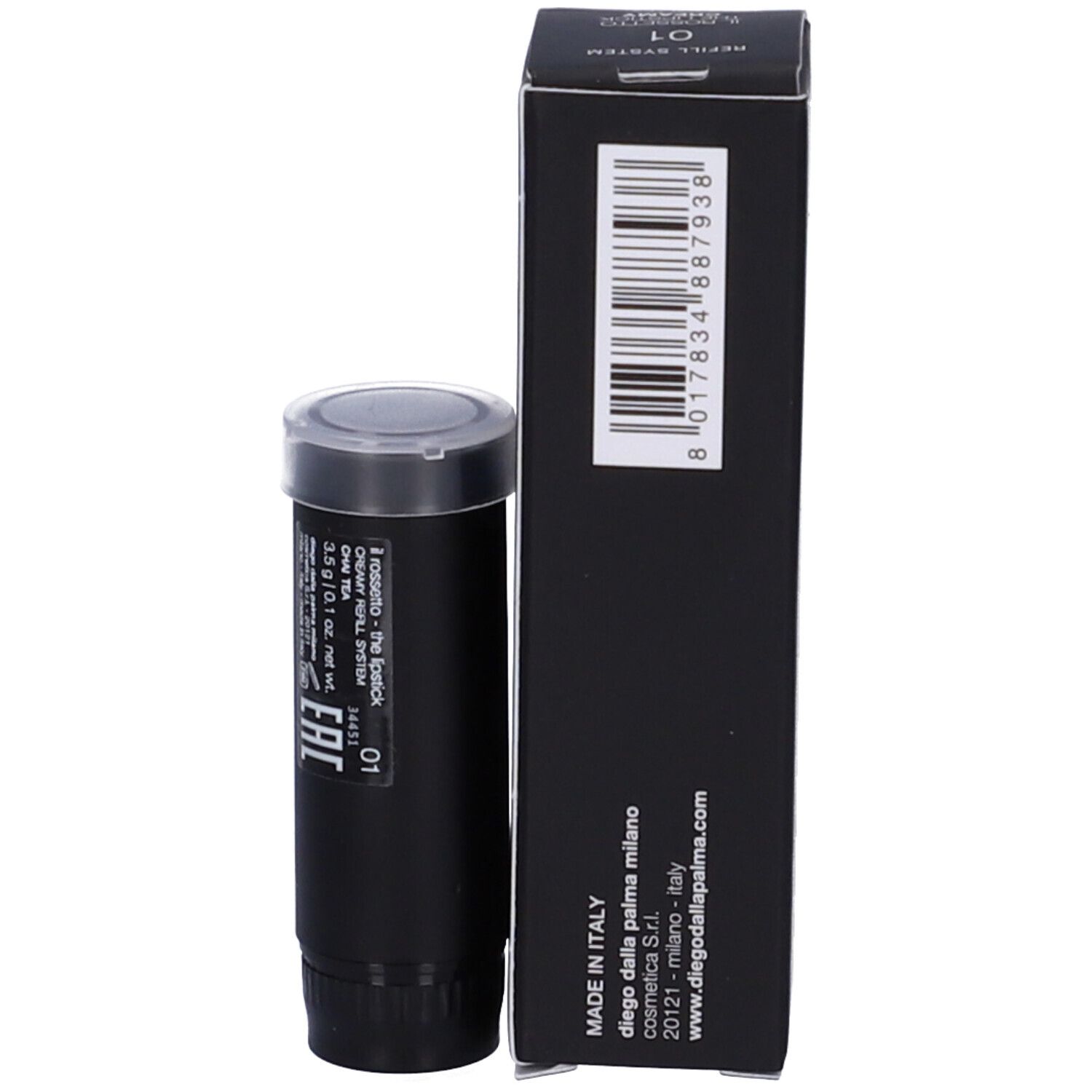 Rossetto e confezione. Sulla confezione si legge "Diego dalla Palma" e un codice a barre.