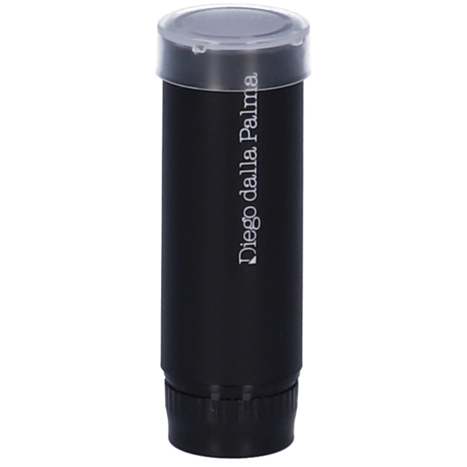 Ricarica rossetto nera con coperchio trasparente. Scritta: Diego dalla Palma.