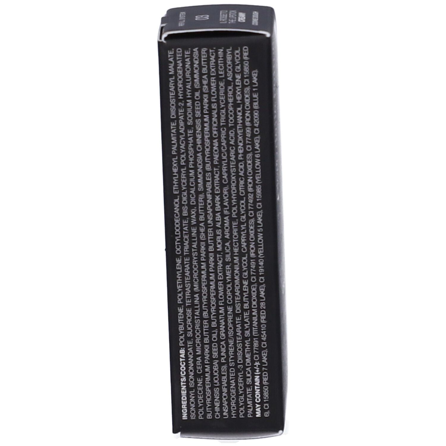 Confezione con ingredienti. Scatola nera con testo. Elenco ingredienti in più lingue. Testo: Diego dalla Palma.