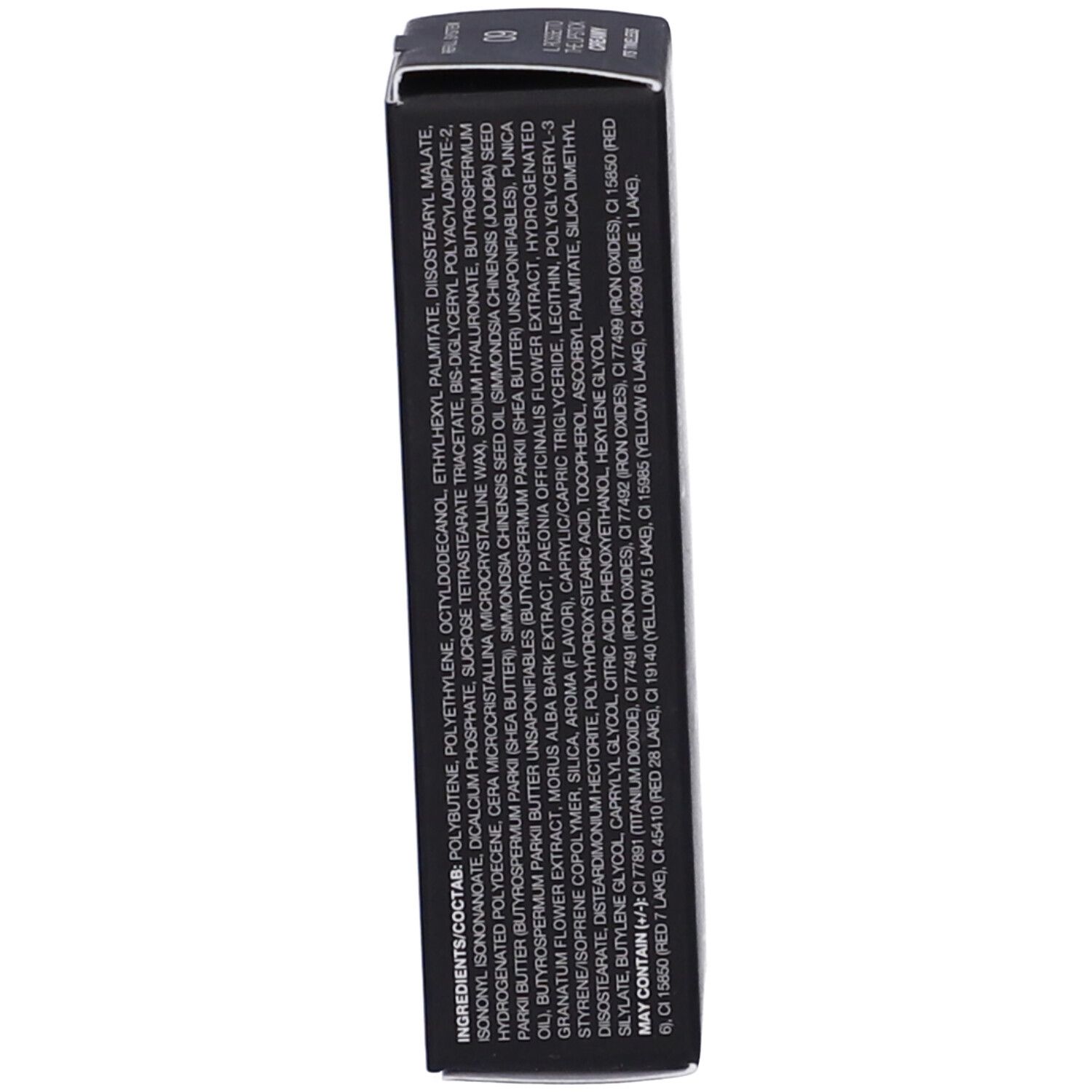 Vista laterale della confezione. Testo: Ingredienti. Contiene coloranti. Marchio: Diego dalla Palma.